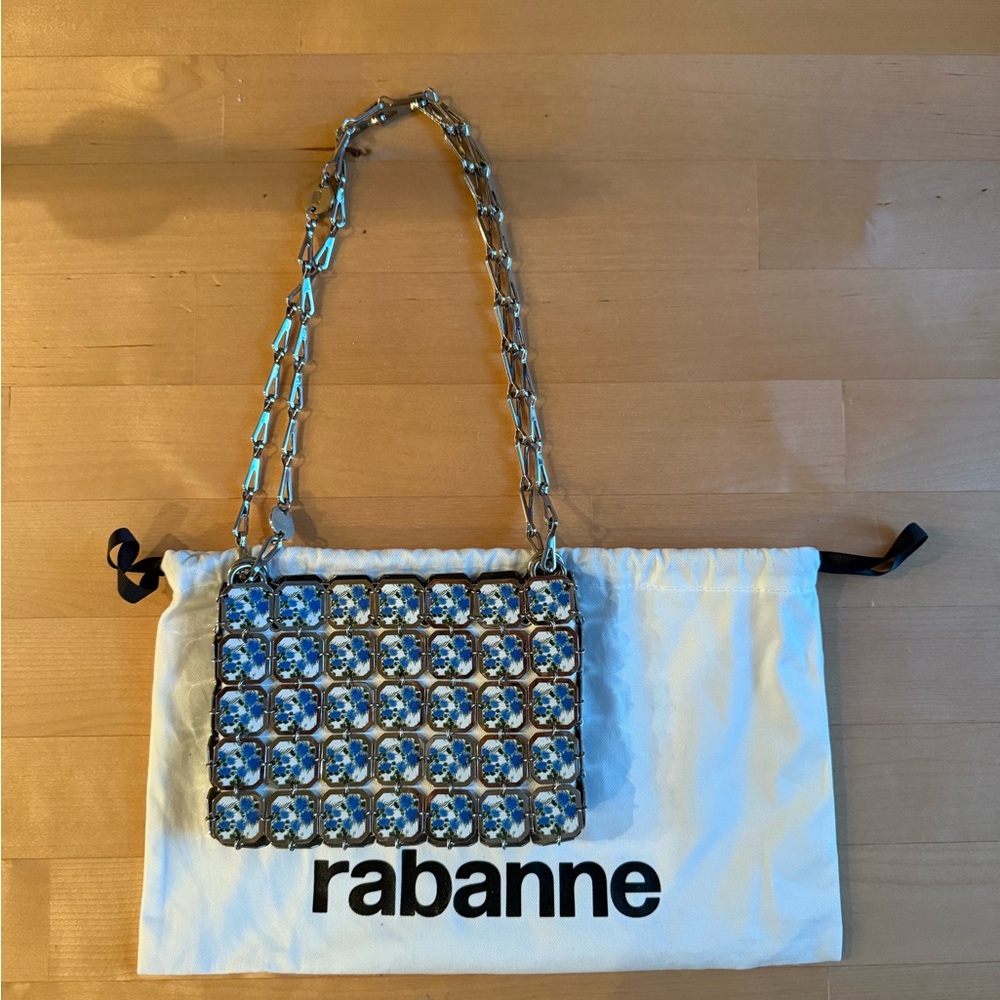Paco Rabanne Flower Printed Steel Paillette Shoulder Bag